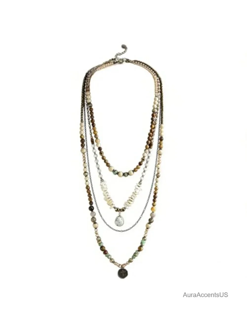 Boho Layered Beaded Long Necklace for Women - Handmade Chakra Healing Stone